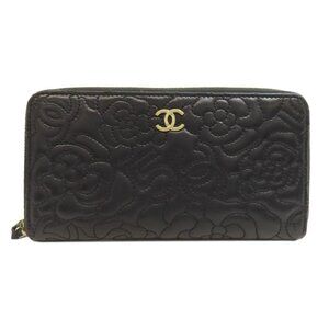 CHANEL Black Lambskin Leather Wallet